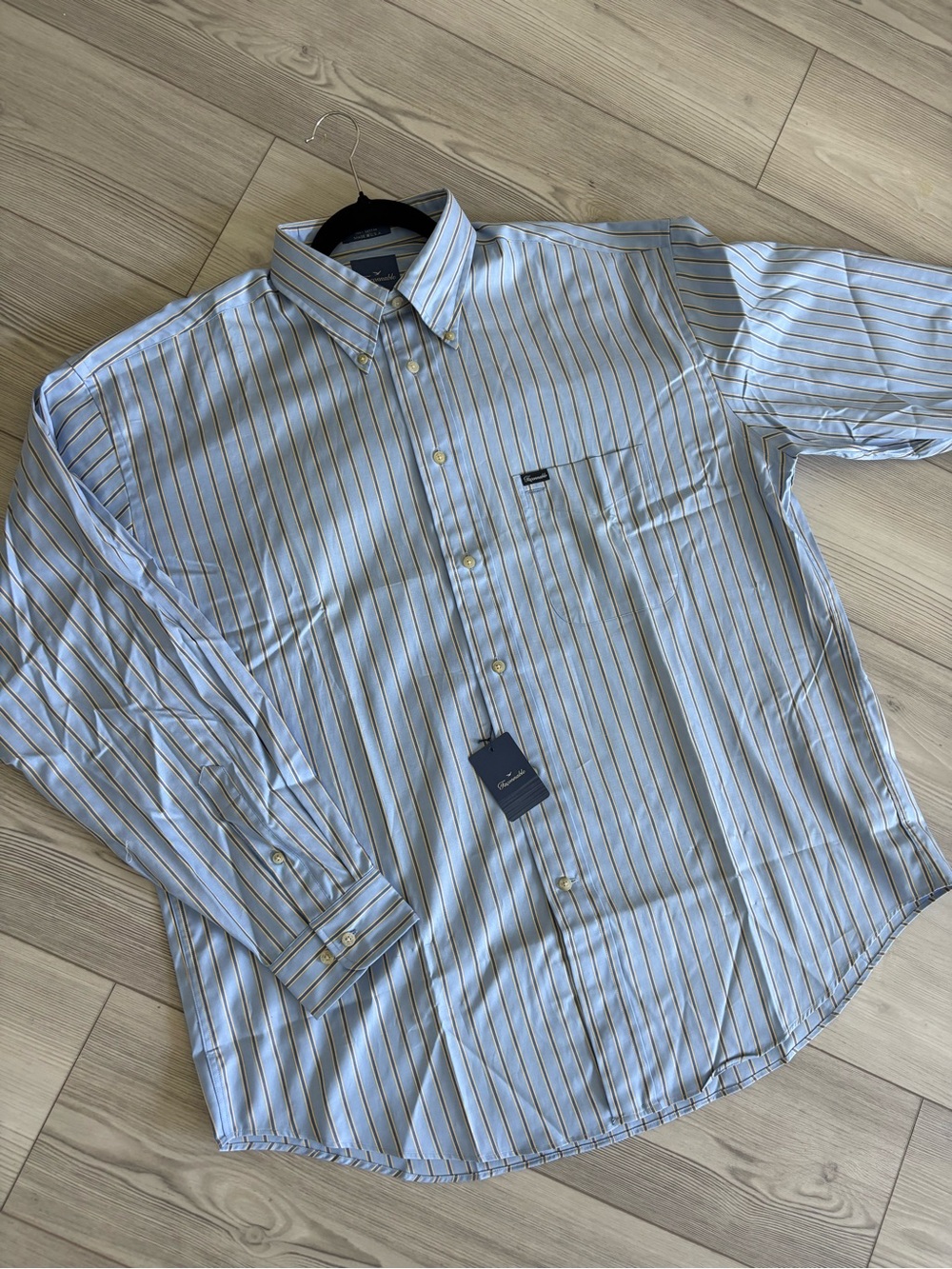 Faconnable Light Blue Shirt with Brown & Navy Stripes XL